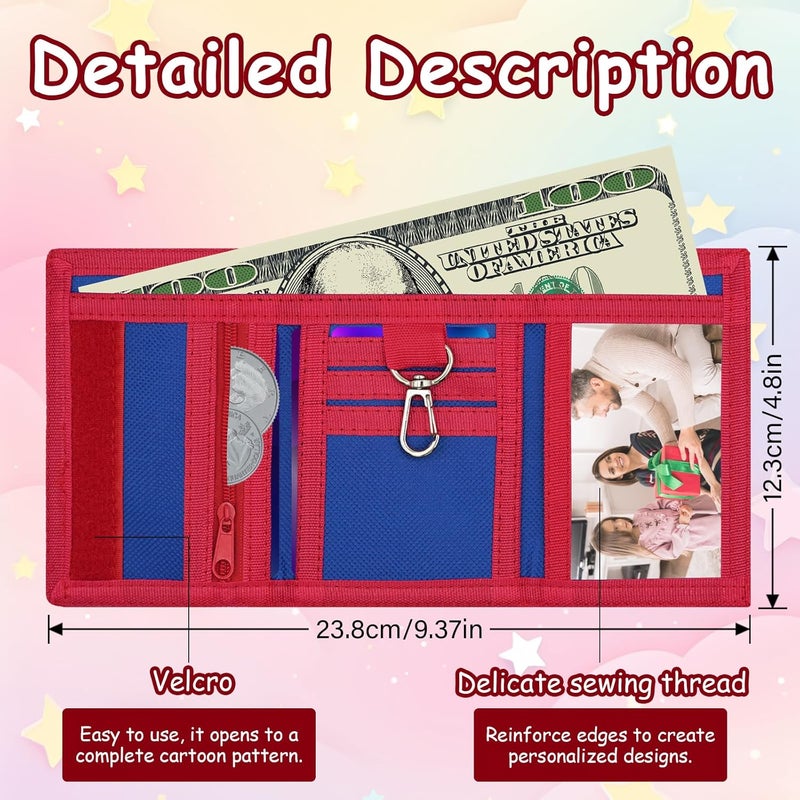 Sundee RFID Blocking Wallet,3 Packs Kids Wallet Bulk,Mini Trifold Coin Purse Cartoon Wallet,Front Pocket Wallet with Zipper for Kids,Canvas Outdoor Sports Wallets with Magic Sticker - Blue Shark - Image 4